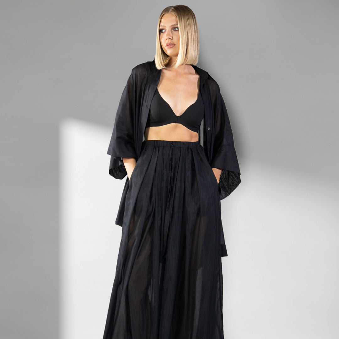 Black silk cotton shirt and Wide Leg Trouser