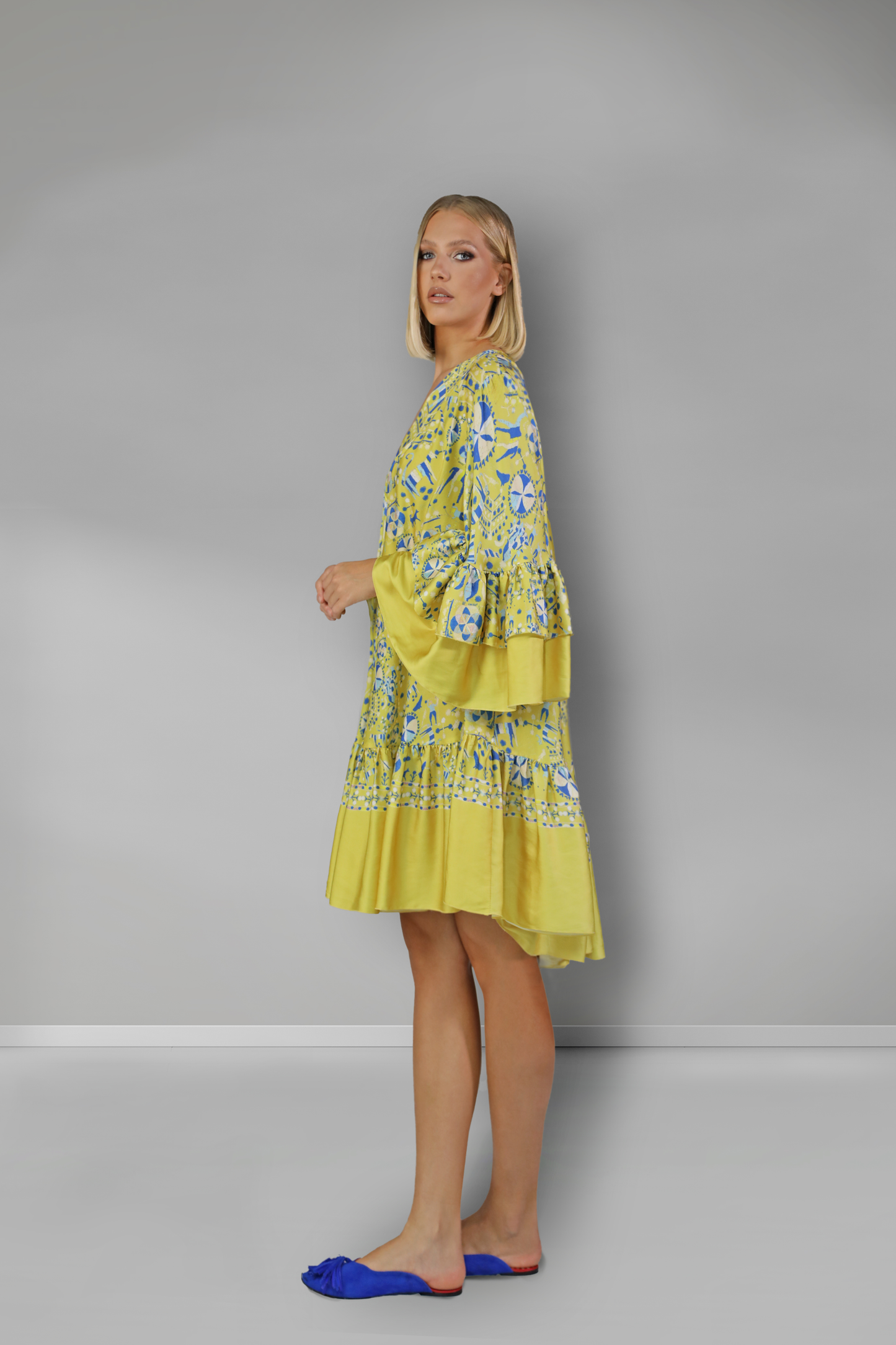 Yellow Printed Ruffle Dress