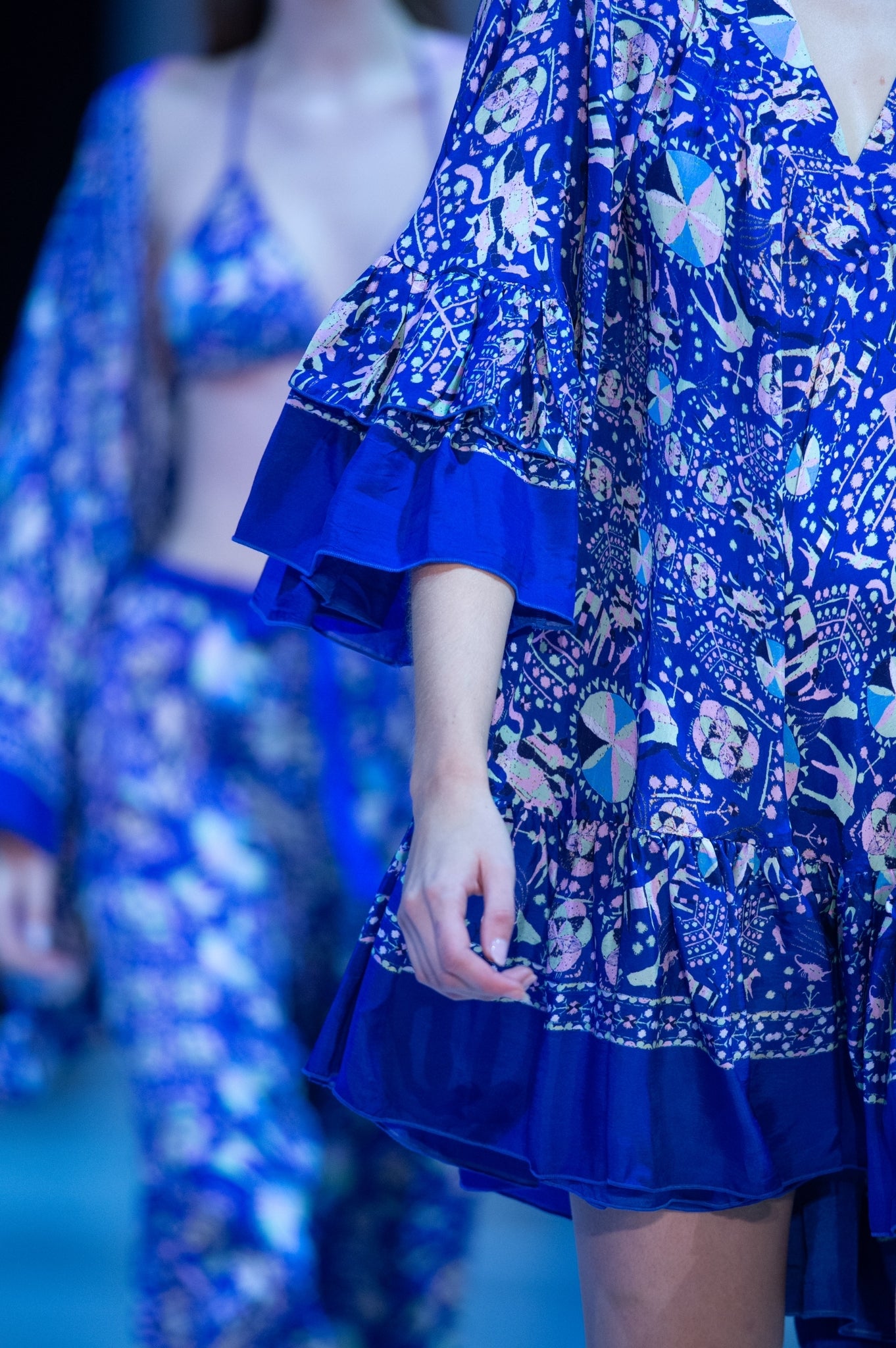 Blue Printed Ruffle Dress