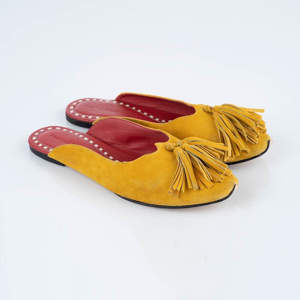 Lohoriya Suede Mustard Yellow Mules