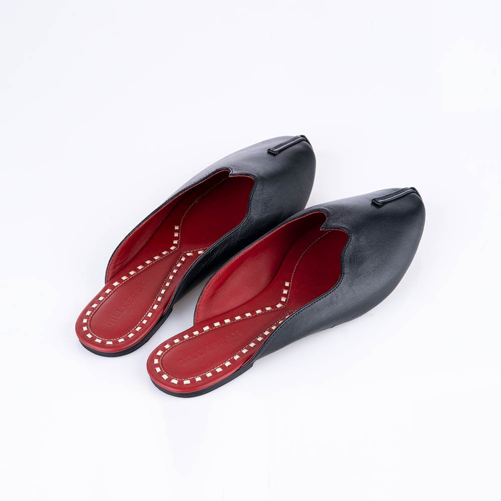 Mukstar Black Leather Mules