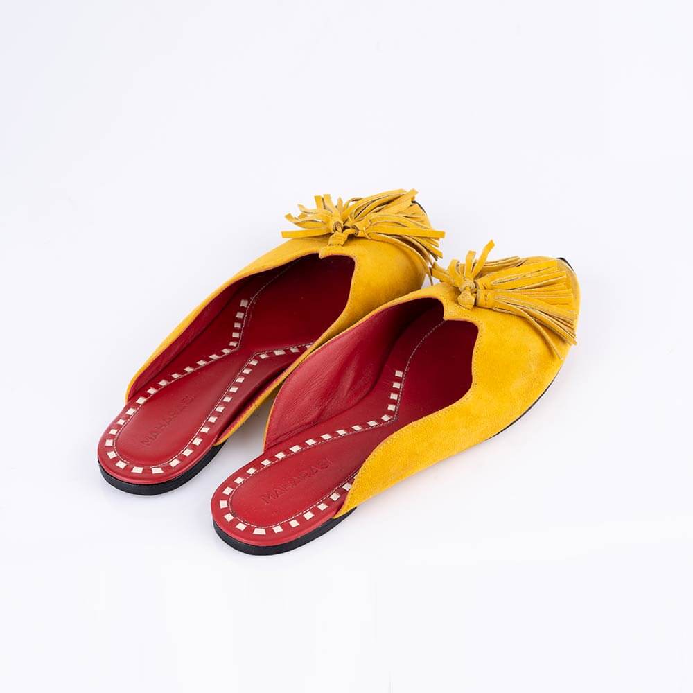 Lohoriya Suede Mustard Yellow Mules