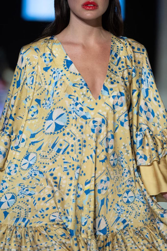 Yellow Printed Ruffle Dress